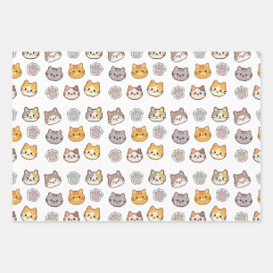 Pixel-Katzen-Geschenkpapier Süße Kawaii-Pfotenabdr Geschenkpapier Set