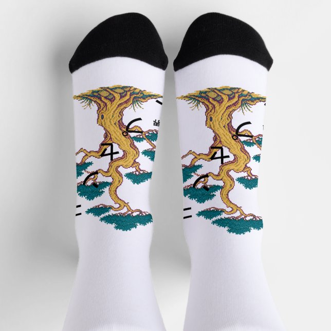 Pixel-Kieferbaum-Grenze japanische Kunst Socken (Oben)