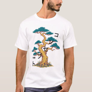Pixel-Kieferbaum-Grenze Japanische Kunst T-Shirt