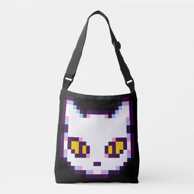 PIXEL KITTY CAT BEUTEL TRAGETASCHEN MIT LANGEN TRÄGERN (Vorderseite)