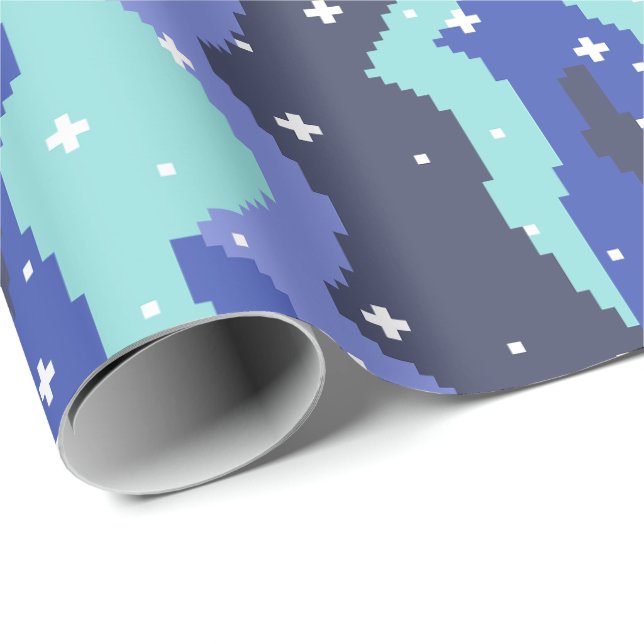 Pixel Kosmische Wellen mit Sternen Muster Geschenkpapier (Rolleneckpunkt)
