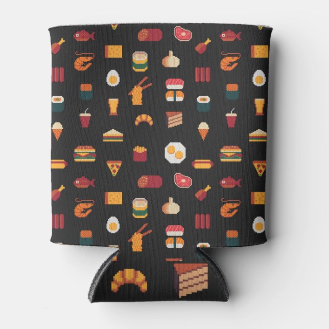 Pixel Kunst Essen, nahtlose Textur. Dosenkühler (Vorderseite)