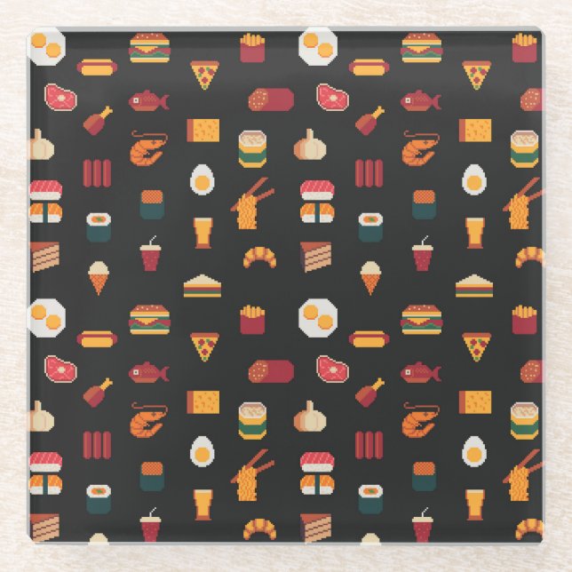 Pixel Kunst Essen, nahtlose Textur. Glasuntersetzer (Vorderseite)