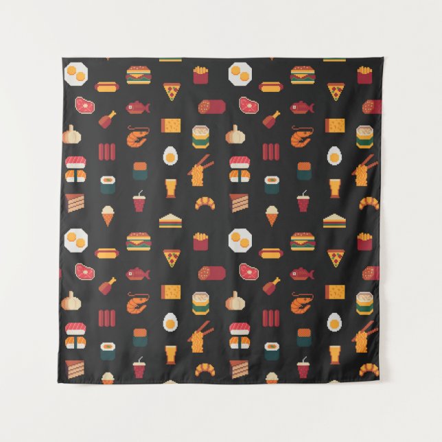 Pixel Kunst Essen, nahtlose Textur. Wandteppich (Vorderseite)