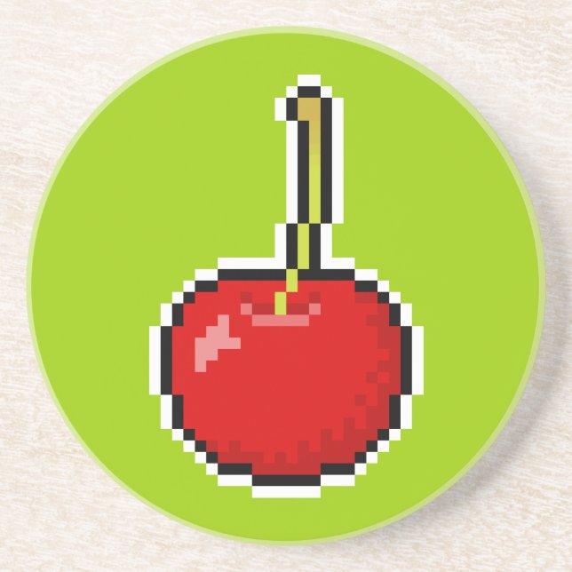 Pixel-Kunst-KirschUntersetzer Sandstein Untersetzer (Vorne)