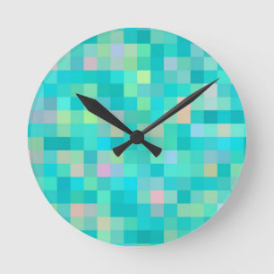 Pixel-Kunst-Mehrfarbenmuster Runde Wanduhr
