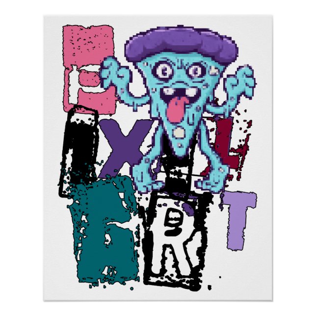Pixel-Kunst und blaues Monster Poster (Vorderseite)