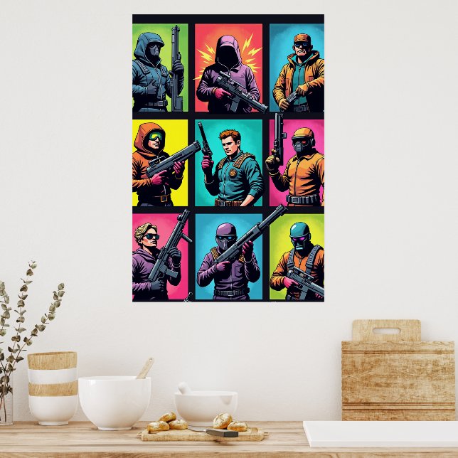 Pixel Legends Pop Art Poster – Comic Grid (Küche)