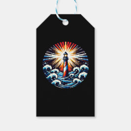 Pixel-Leuchtturm - Meereswellen und Küstenbaken Geschenkanhänger