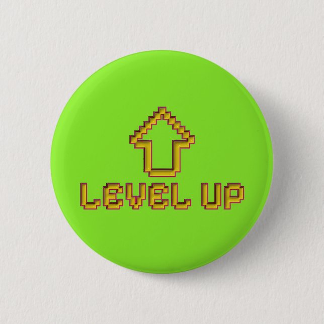 Pixel Level Up Gamer Pin - Lime Green Button (Vorderseite)