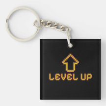Pixel Level Up Gamer Schlüsselanhänger Schwarz