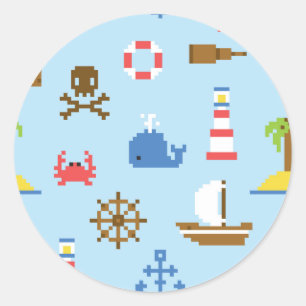 Pixel-Meeres-Kunstmuster Runder Aufkleber