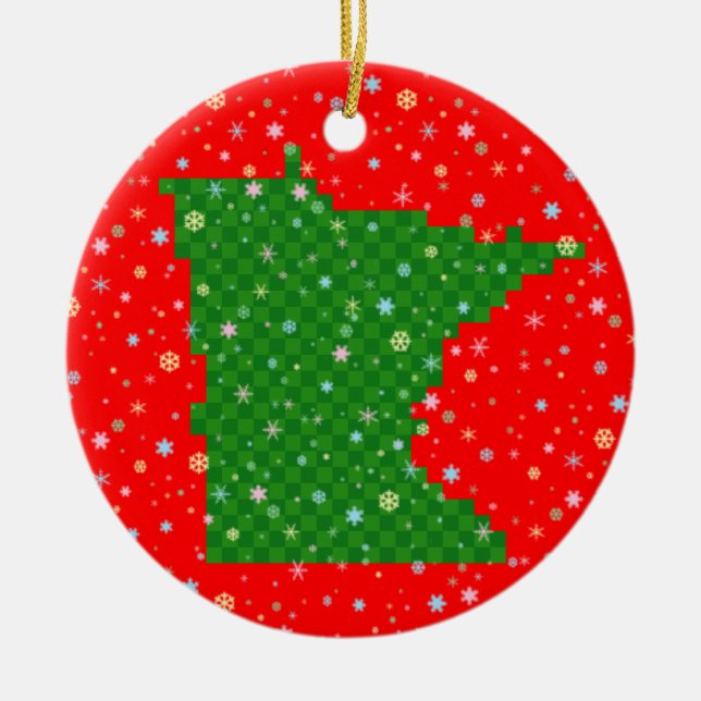 Pixel Minnesota und Pastellschneeflocken Keramikornament (Vorne)