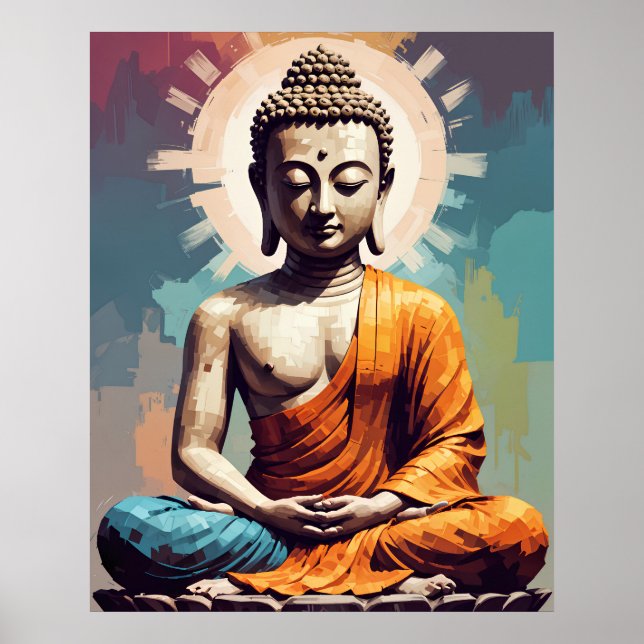 Pixel Modern Art farbenfroher Buddha Poster (Vorne)