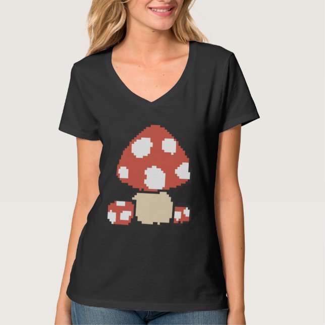 Pixel Mushroom 8 Bit Retro Gaming Fly Agaric Gamer T-Shirt (Vorderseite)
