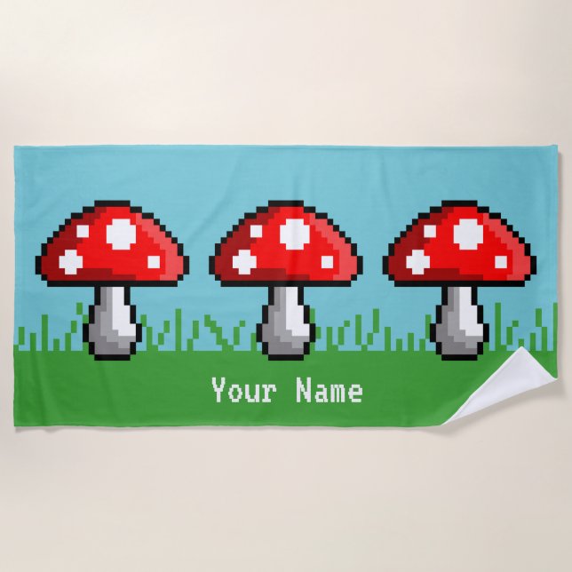 Pixel Mushroom Meadow Beach Handtuch (Vorderseite)