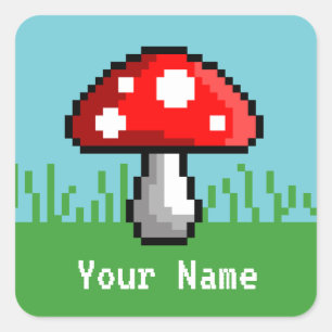 Pixel-Mushroom-Wiesenname-Sticker Quadratischer Aufkleber