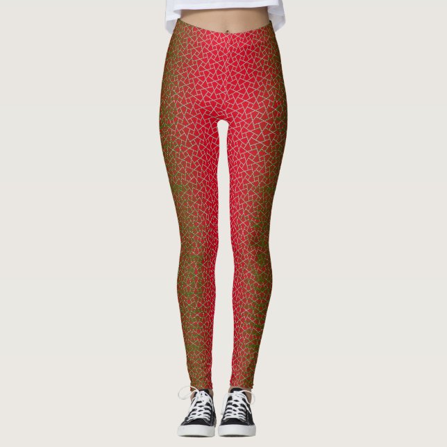 Pixel Muster 01.GRN.bw Red BG Leggings (Vorderseite)
