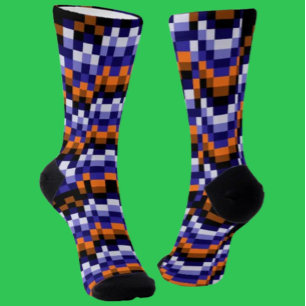 Pixel-Muster-Crew-Socken - Blues, Orange & Earth Socken