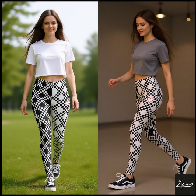 Pixel Muster Halb schwarz und halb weiß Leggings (Von Creator hochgeladen)