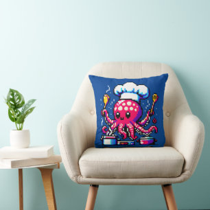 Pixel Octopus Koch Funny Cooking & Seafood Design Kissen