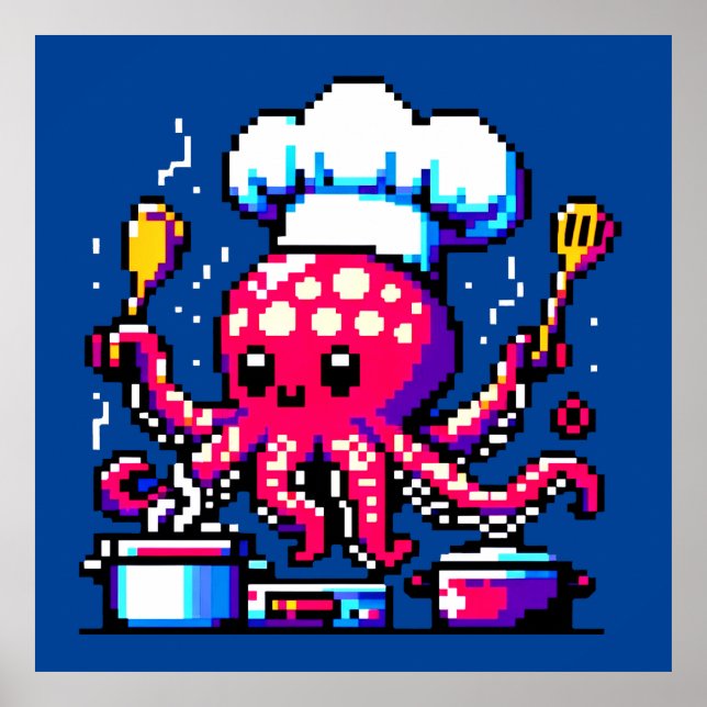 Pixel Octopus Koch Funny Cooking & Seafood Design Poster (Vorne)