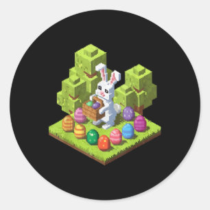 Pixel Oster Bunny Video Gamer Egg Jagd Spaß Boy Runder Aufkleber