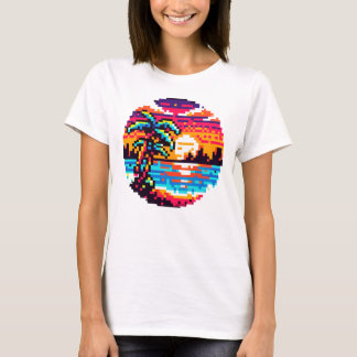 Pixel Paradies: 8-Bit-Tropical Sunset Retro-Natur T-Shirt