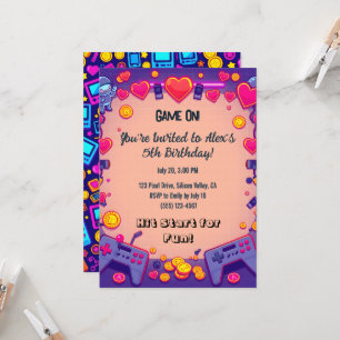 Pixel Party Geburtstag Einladung Retro Gamer Thema