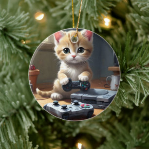 "Pixel Paws: The Gamer Kitten in Action" Keramik Ornament