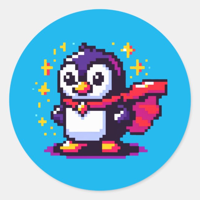 Pixel Penguin Hero: Retro Adventure Runder Aufkleber (Vorderseite)