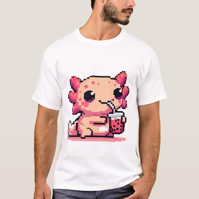 Pixel-Perfect Axolotl-Sipping-Boba T-Shirt (Vorderseite)