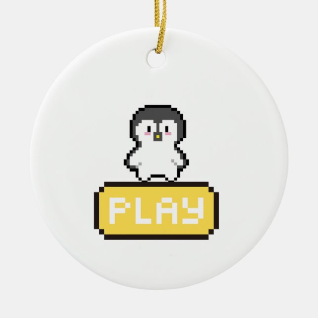 Pixel Pinguin Play Gamer Keramik Ornament (Vorne)