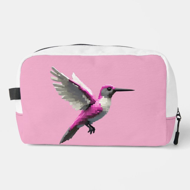 Pixel Pink Hummingbird Waschbeutel (Vorderseite)
