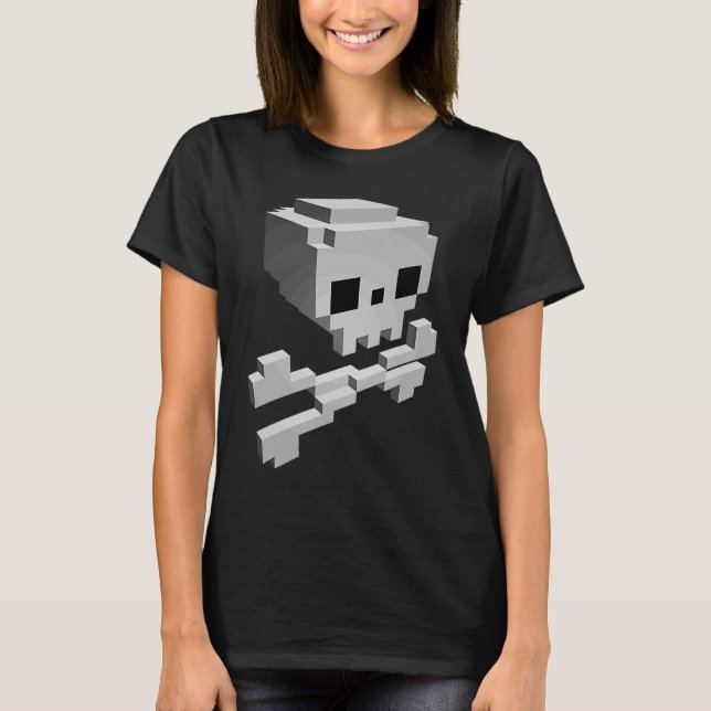 Pixel Pirate Skull & Crossbones Piratenflagge T-Shirt (Vorderseite)
