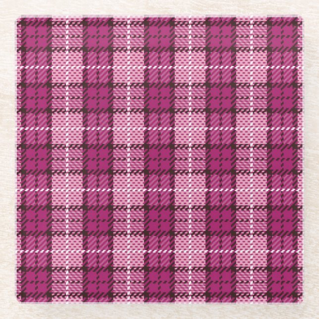 Pixel Plaid_Magenta-Black Glasuntersetzer (Vorderseite)