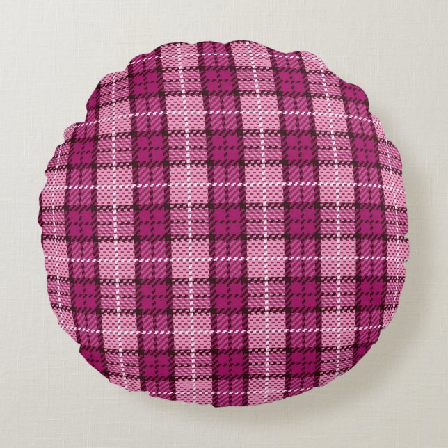 Pixel Plaid_Magenta-Black Rundes Kissen (Vorderseite)