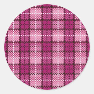 Pixel Plaid_Magenta-Schwarz Runder Aufkleber