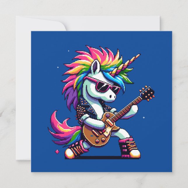 Pixel Punk Rock Unicorn Einladung (Vorderseite)