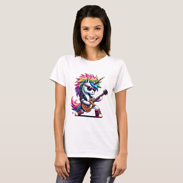 Pixel Punk Rock Unicorn T-Shirt (Vorne ganz)
