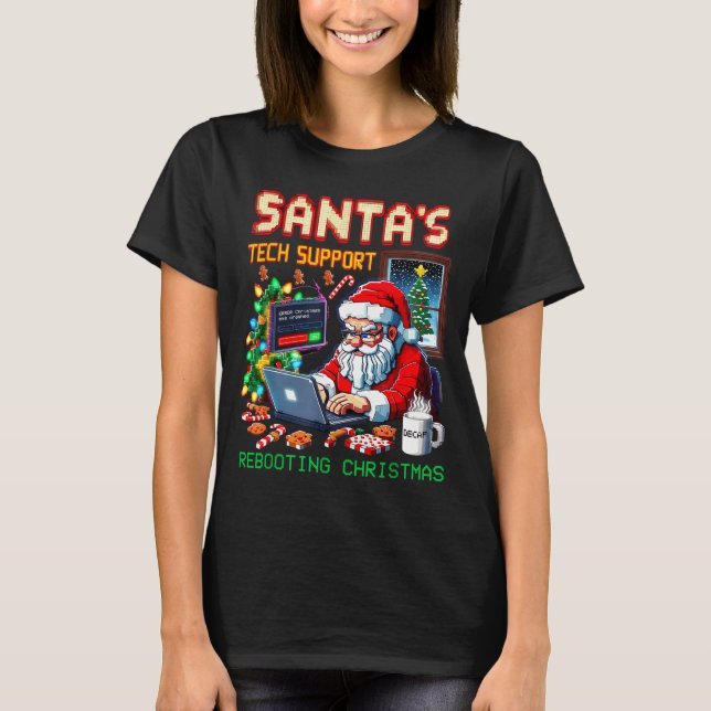 Pixel Rebooting Santa's Tech Support T-Shirt (Vorderseite)