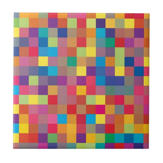Pixel-Regenbogen-Quadrat-Muster Fliese (Vorderseite)