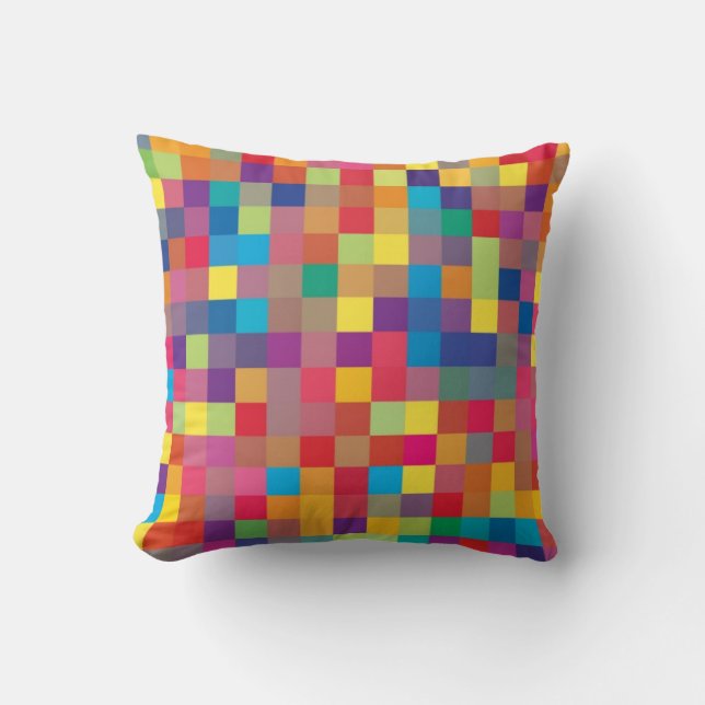 Pixel-Regenbogen-Quadrat-Muster Kissen (Vorderseite)