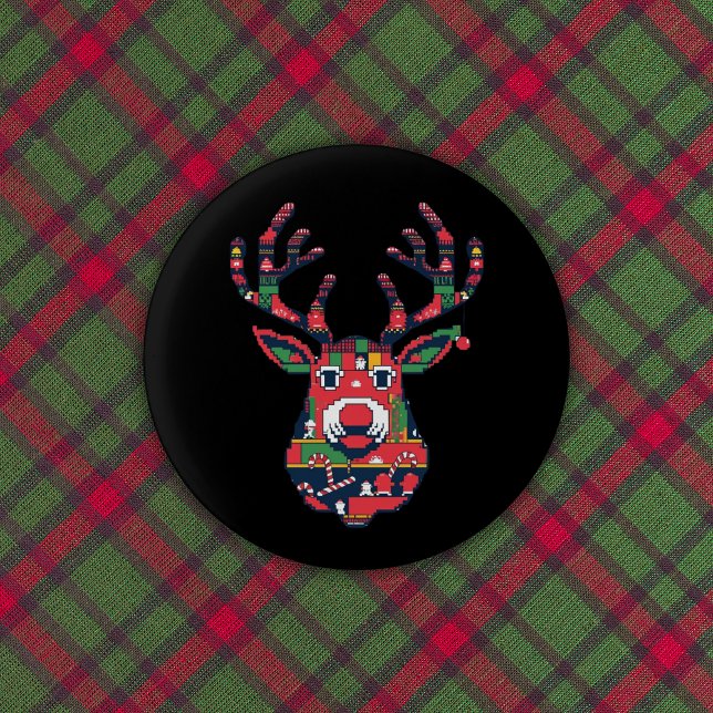 Pixel Reindeer Retro Ugly Sweater Button (Von Creator hochgeladen)