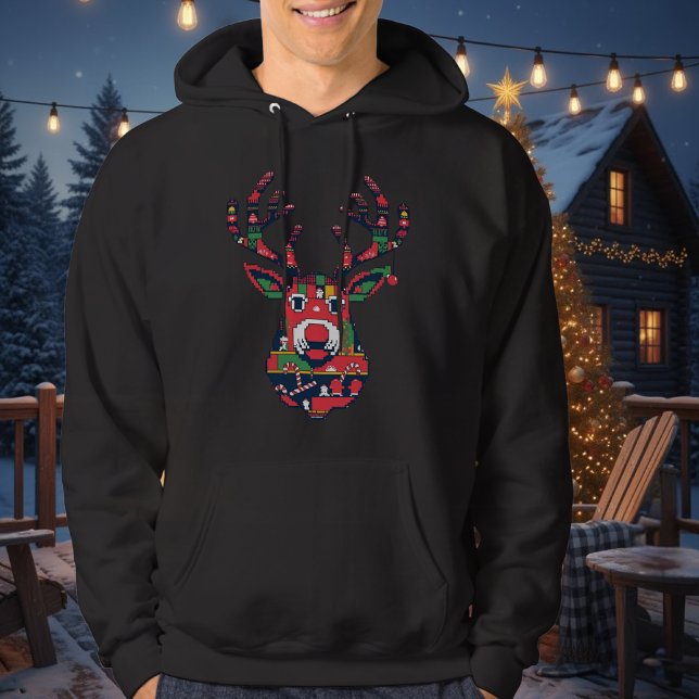 Pixel Reindeer Ugly Sweater Christmas Hoodie (Von Creator hochgeladen)