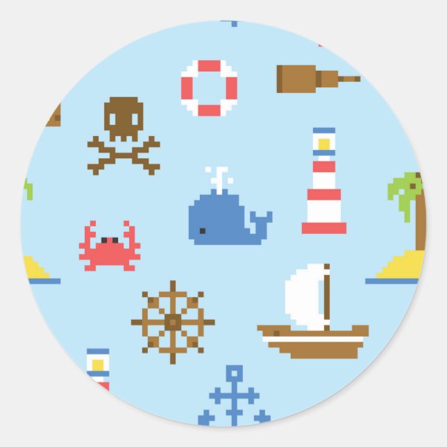 Pixel Sea Art Pattern Runder Aufkleber (Vorderseite)