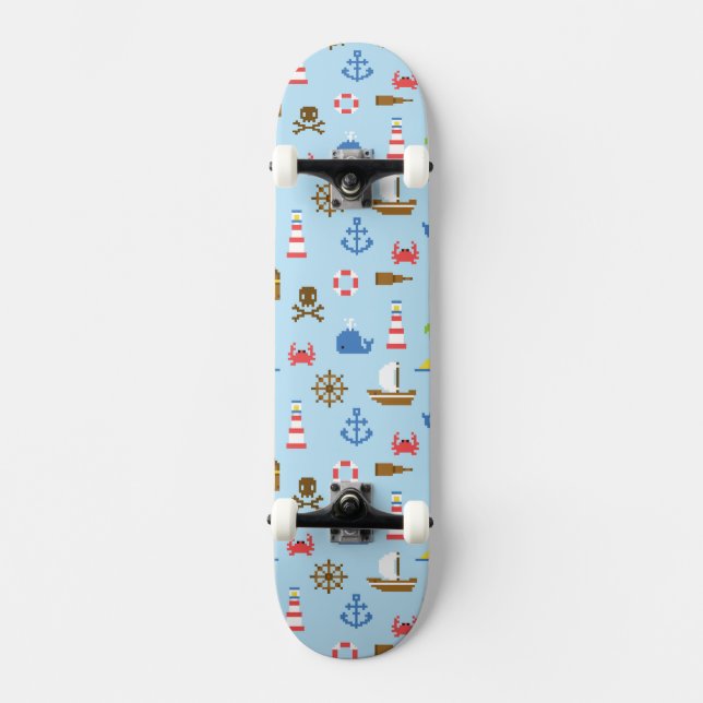 Pixel-Seekunst-Muster Skateboard (Vorderseite)