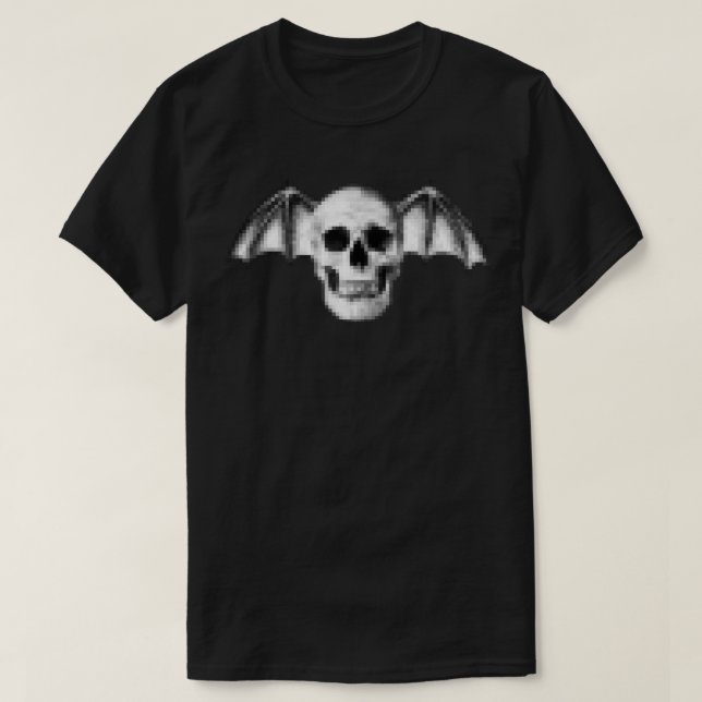 Pixel-Skull mit Bat Wings T-Shirt (Design vorne)