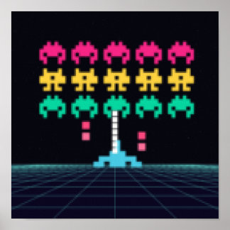 Pixel Space Shooter - Retro-Arcade-Wandkunst Poster
