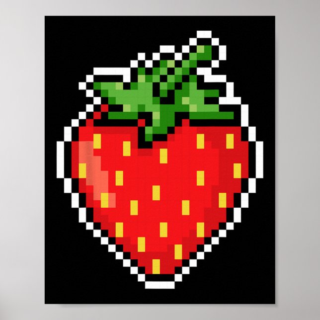 Pixel Strawberry 80s Video Game Halloween  Poster (Vorne)